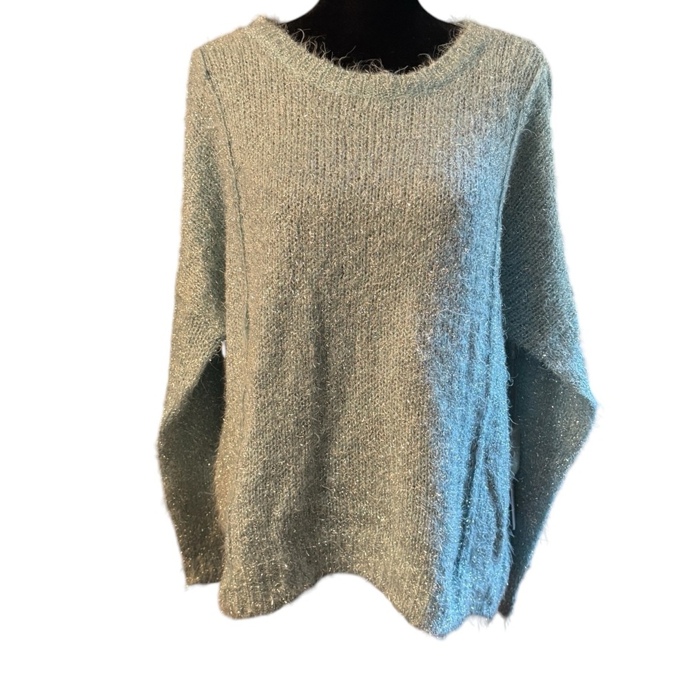 Jennifer Lopez gilded glamour sweater, pale blue with silver threads, size Med
